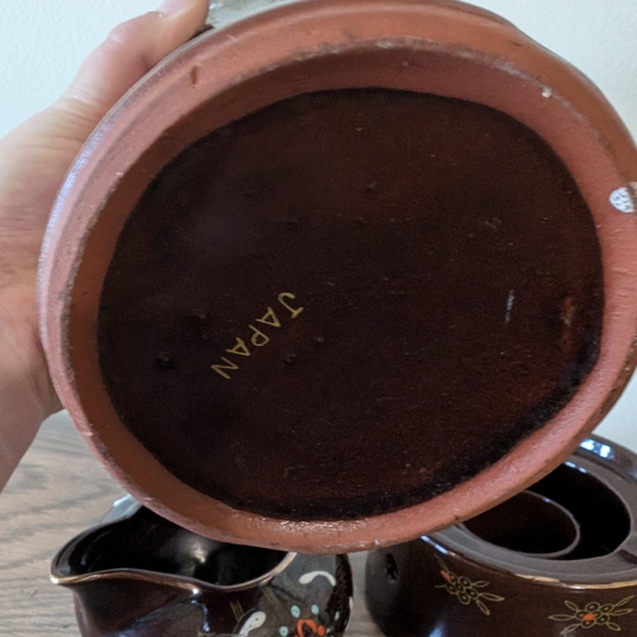 Vintage hand paint redware Japanese Tea set Moriage pattern Has Crack under lid - Picture 8 of 9